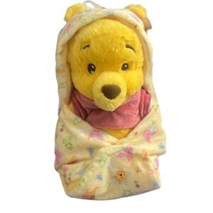 Disney Babies Winnie the Pooh Plush Yellow Hooded Blanket Snuggler‎ Toy Kids NWT